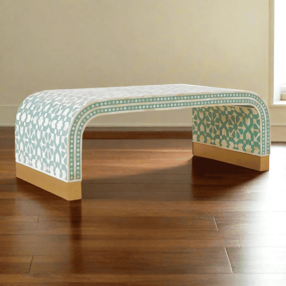 Handcrafted Moroccan Bone Inlay Coffee Table – White & Mint