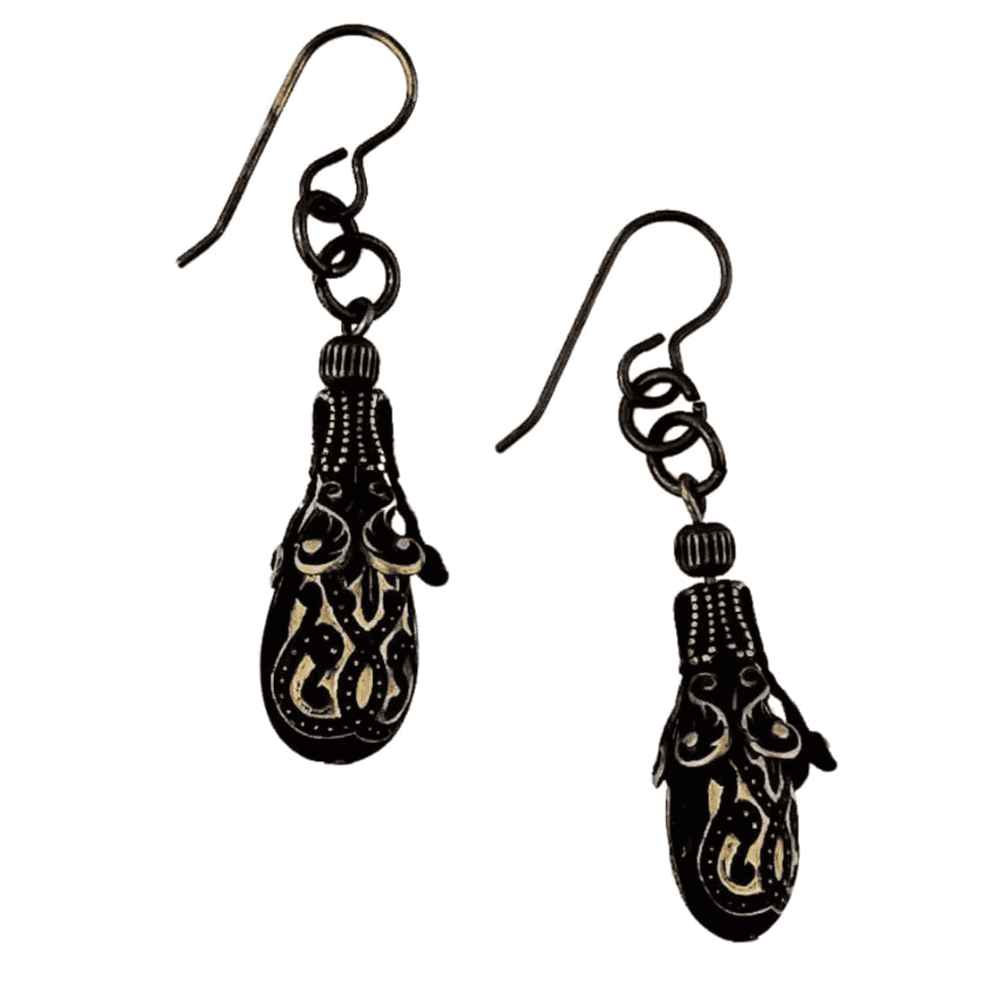 Black & Gold Moroccan Teardrop Earrings – Nickel-Free, Lightweight