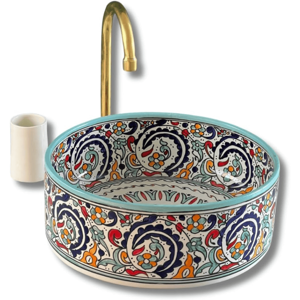 Handmade Moroccan Ceramic Floral Countertop Vessel Sink - Image 2