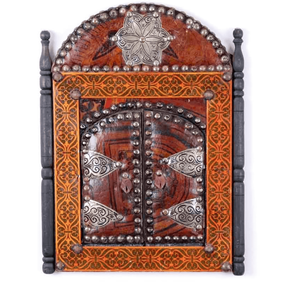 Handmade Moroccan Leather Mirror | Rustic Arched Wall Decor - Image 3