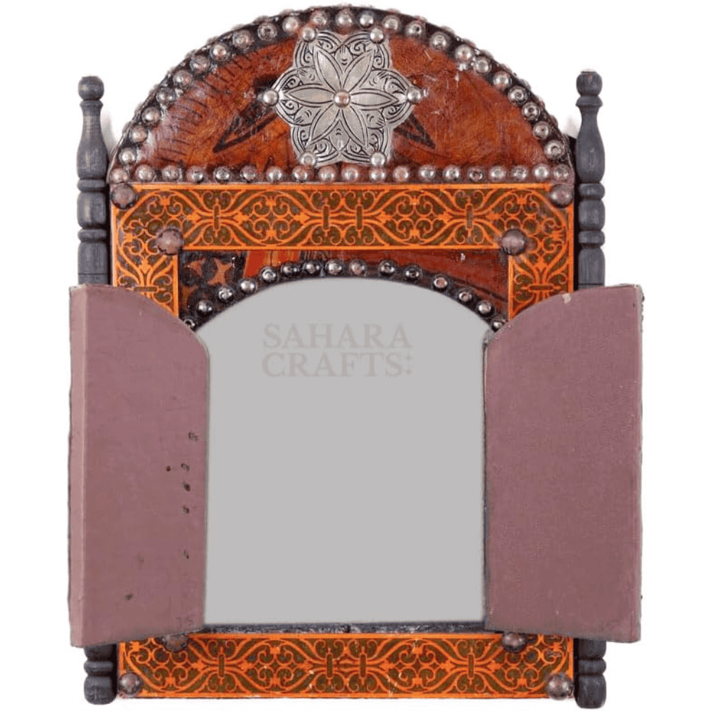 Handmade Moroccan Leather Mirror | Rustic Arched Wall Decor - Image 4