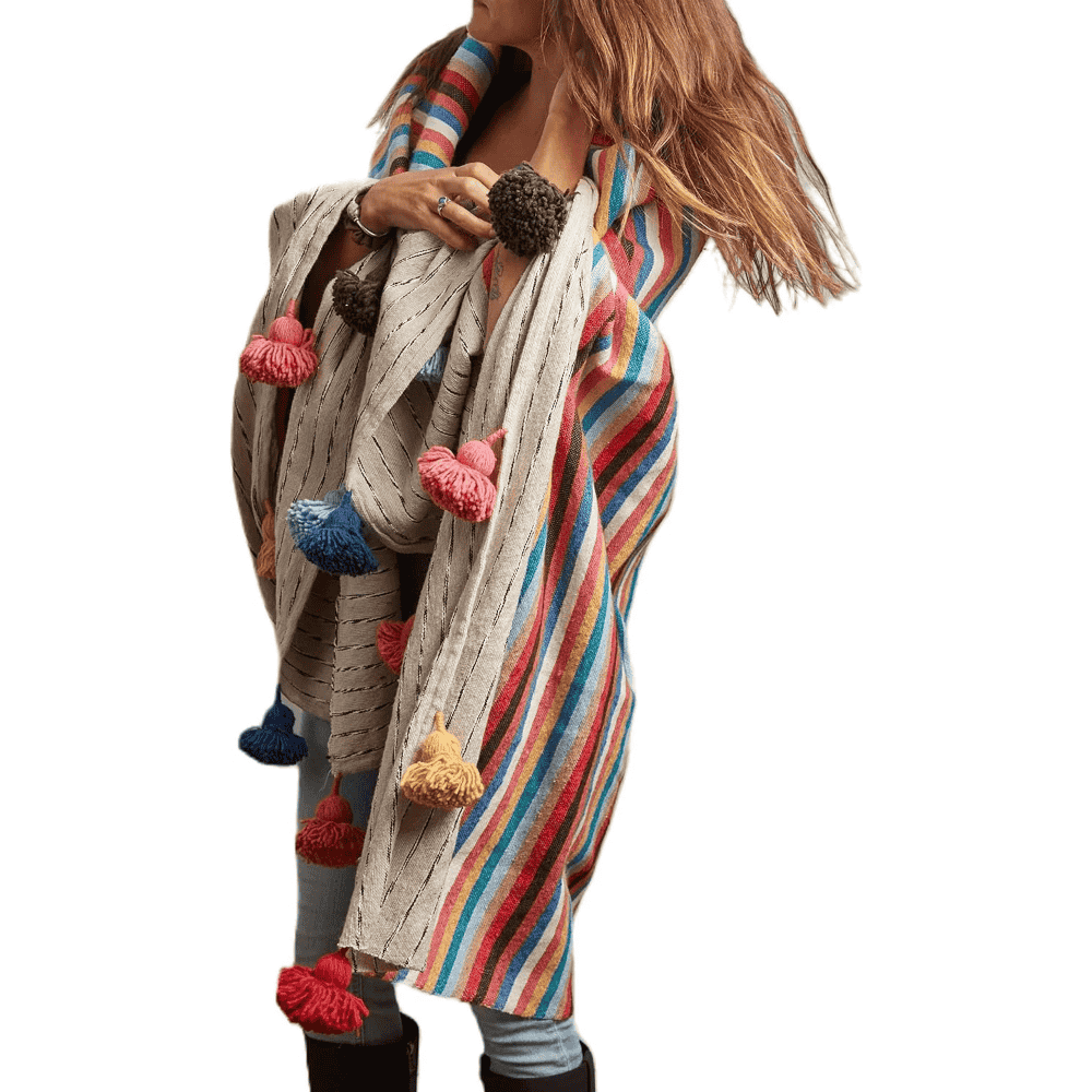 Moroccan Cotton Throw Blanket with Tassels for Boho Décor