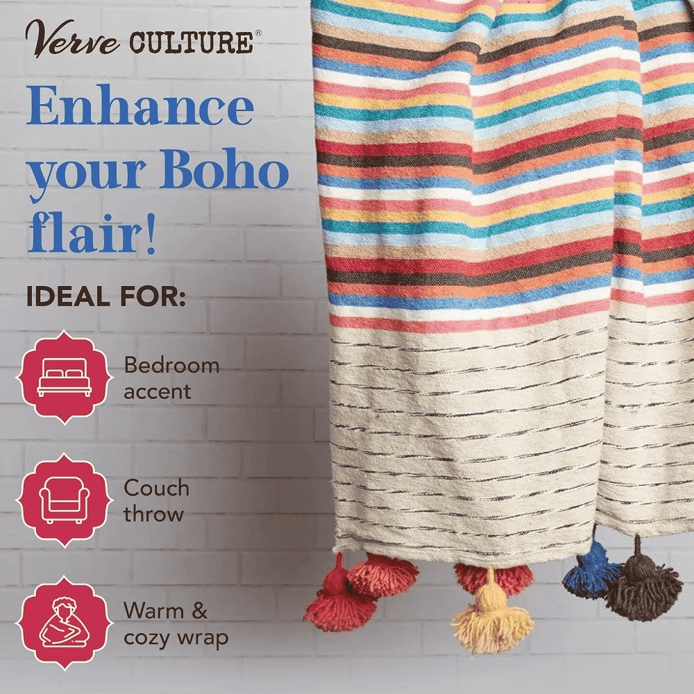 Moroccan Cotton Throw Blanket with Tassels for Boho Décor - Image 10