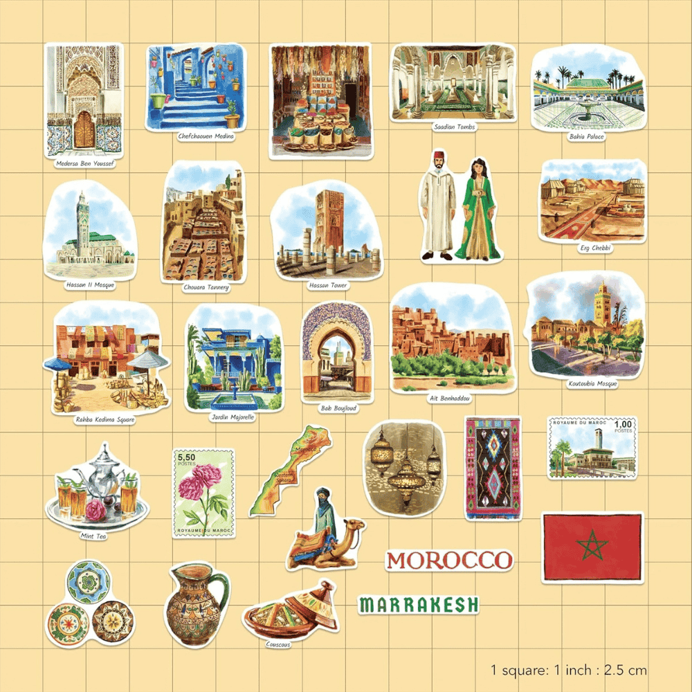 Morocco Travel Stickers 28pc | Moroccan Souvenir Sticker Set - Image 7