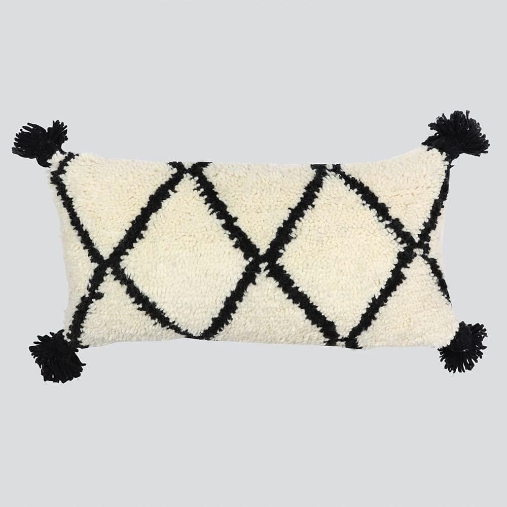 12x30 White Bohemian Moroccan Berber Lumbar Pillow - Wool