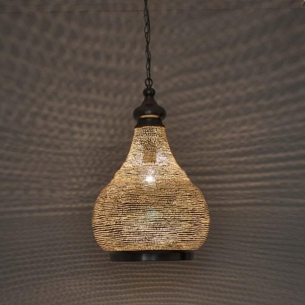 Modern Moroccan Hanging Pierced Lantern– Brass, Hand-Crafted