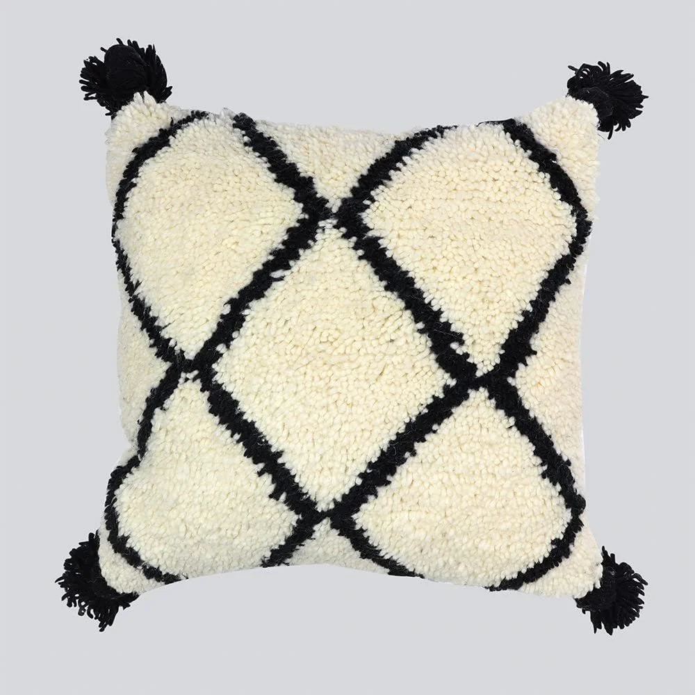 20x20 Handcrafted Moroccan Wool Throw Pillow With tassels
