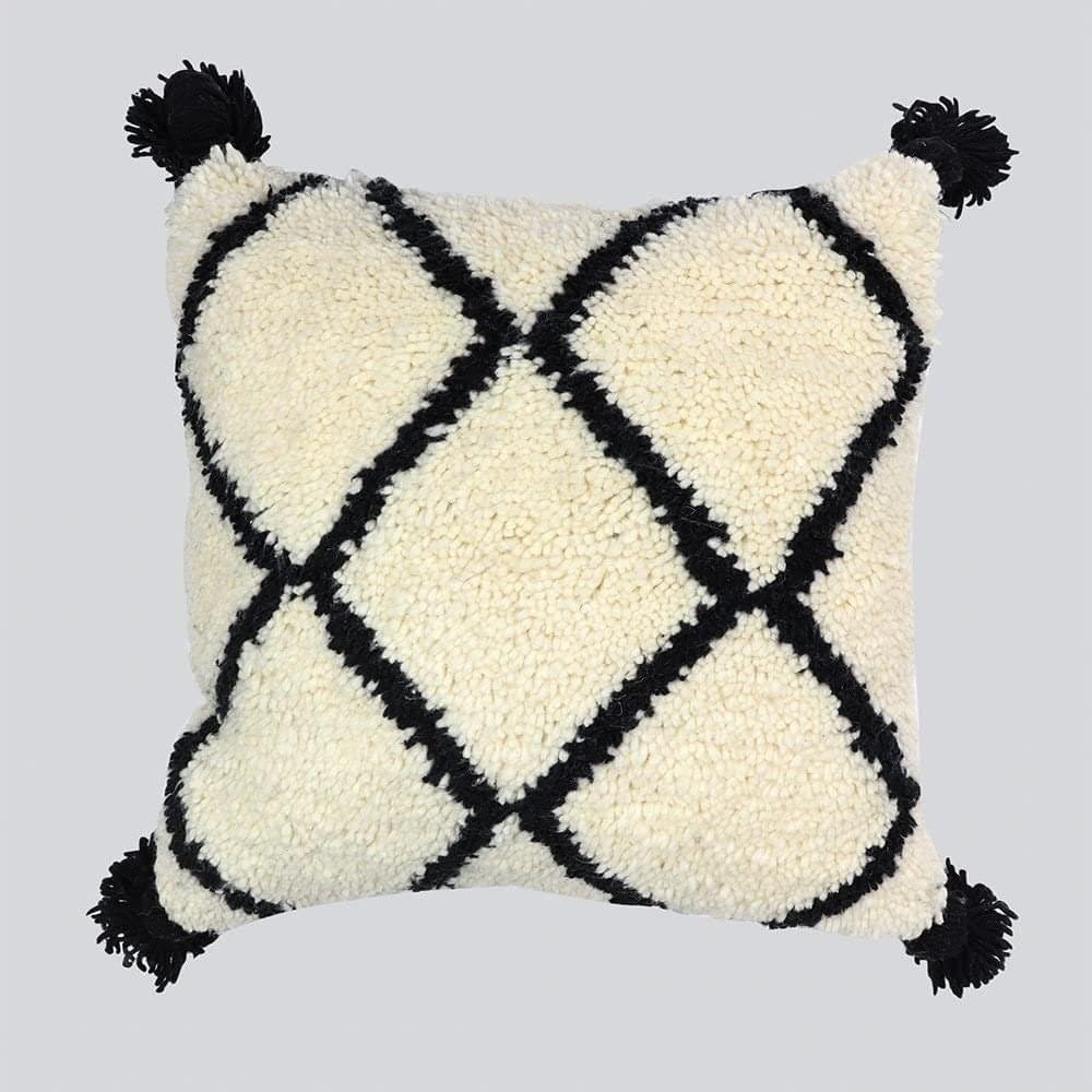 20x20 Handcrafted Moroccan Wool Throw Pillow With tassels