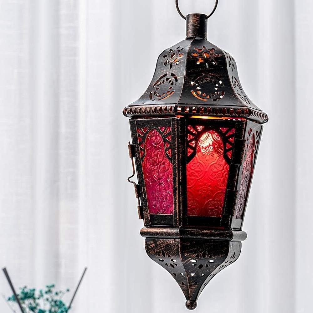 6x12 Purple Moroccan Vintage Metal Hanging Candle Lantern