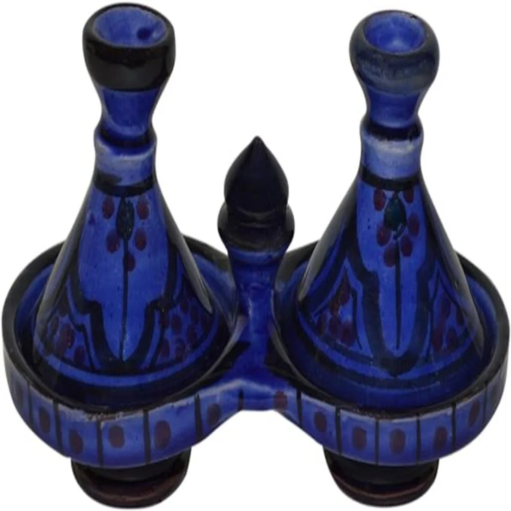 Blue Moroccan Handmade Tagine Double Spice Holder - HandWash