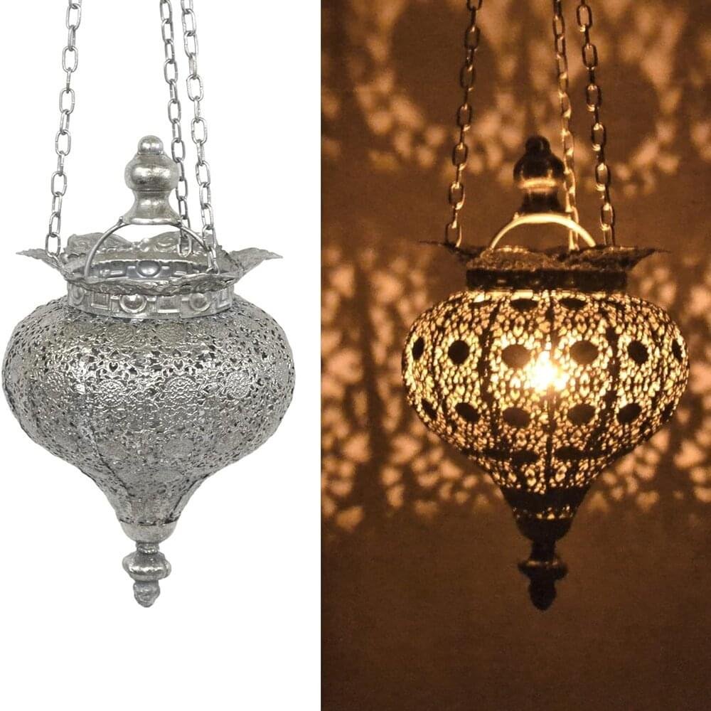 Small Antique Silver Moroccan Lantern Metal Hanging Light