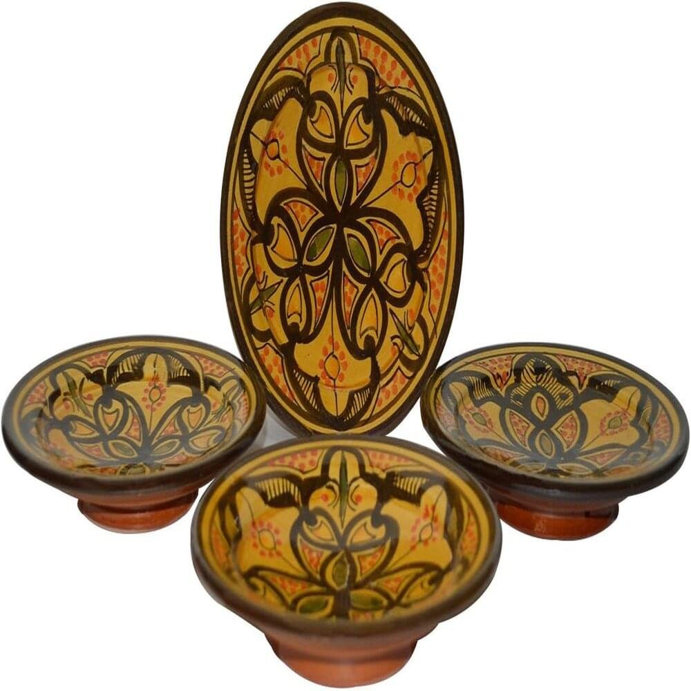 Set of 4 Moroccan Multicolor Ceramic Round Plates Handmade