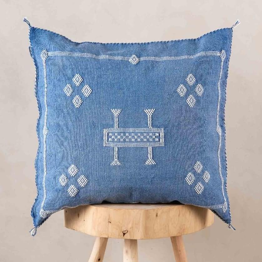 Moroccan Blue Cactus Silk Pillow - Berber Throw Pillowcase