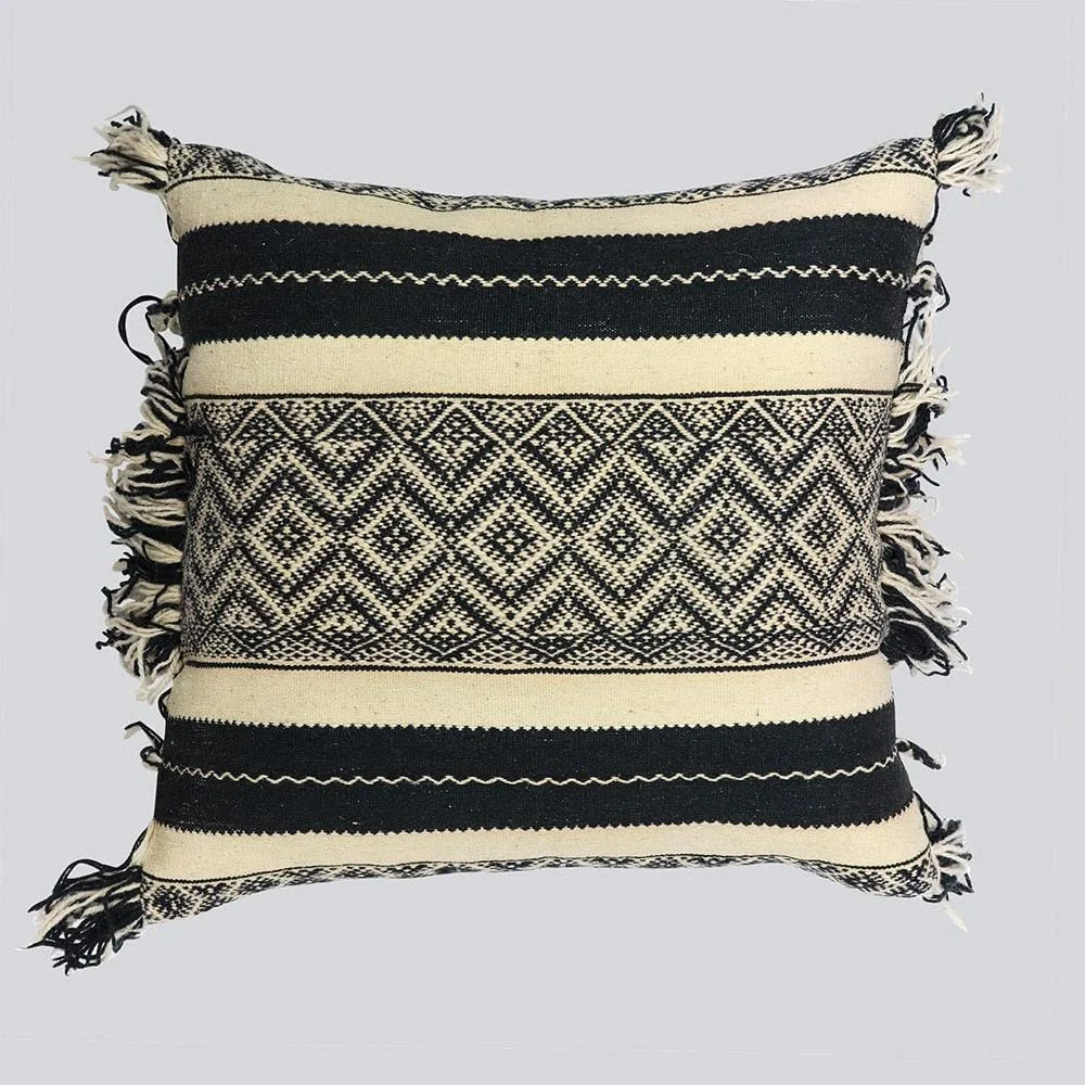 24x26 Black Shadoui Moroccan Wool Throw Pillow - Bohemian