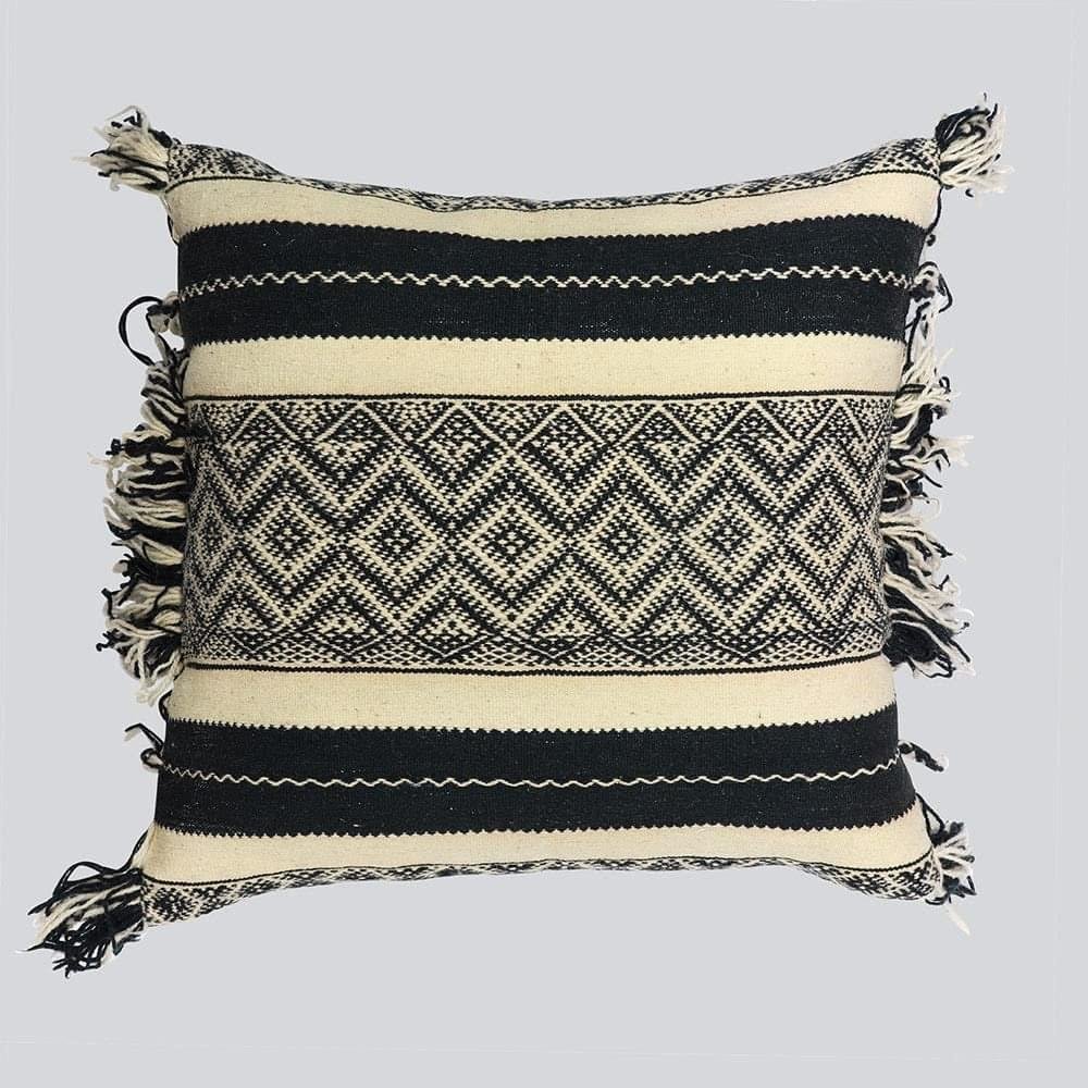 24x26 Black Shadoui Moroccan Wool Throw Pillow - Bohemian