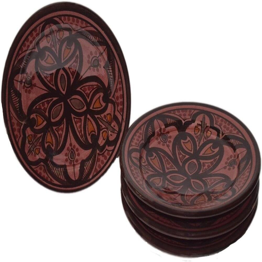 Set of 4 Moroccan Ceramic Red 6" Plates Handmade and painted