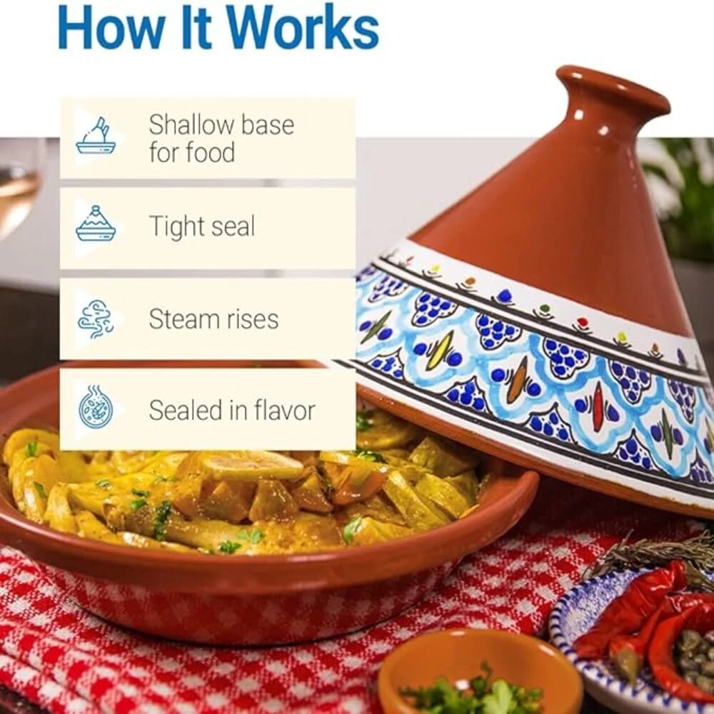 Bohemian Moroccan Handmade Ceramic Tagine For Slow Cooking
