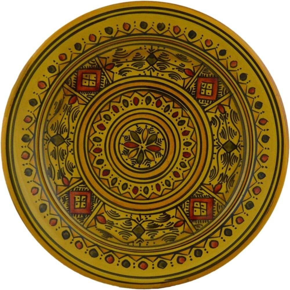 12" Clay Round Yellow Plates Handmade Moroccan Safi Serving