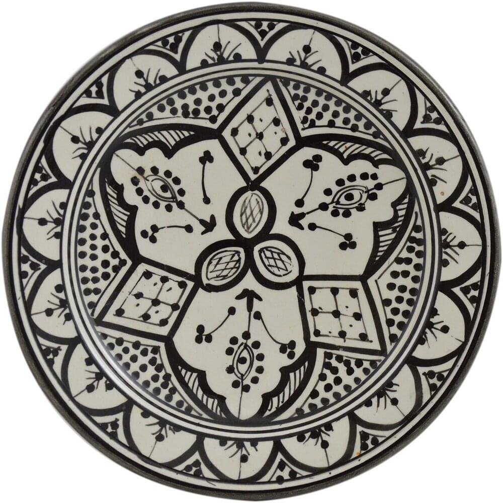 8" white & black Round Ceramic Plates Moroccan Handmade