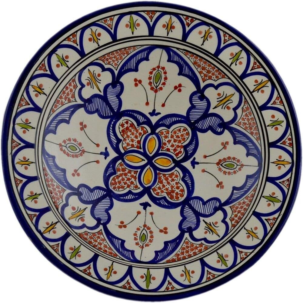 14" HandMade & painted Moroccan Serving Ceramic Round Plate