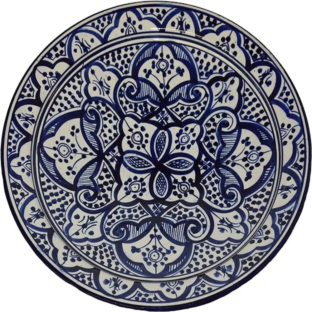 14" Moroccan Clay Plate Handmade Serving Plate - Dishwasher
