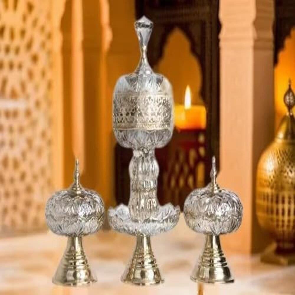 Handcrafted Moroccan Crystal & Copper Incense Burner Set