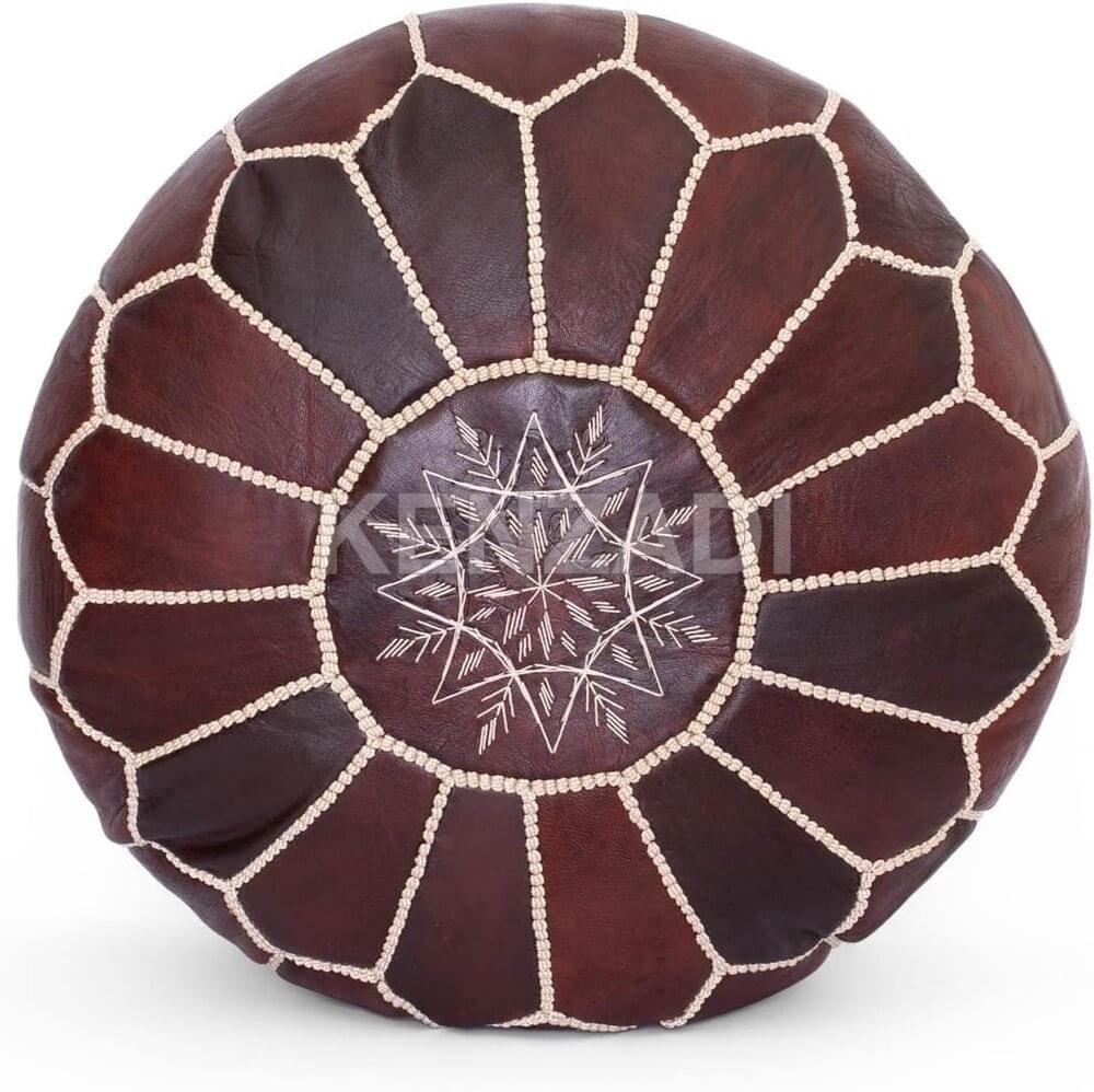 Large Leather Moroccan Ottoman Pouf, Footstool, UNSTUFFED