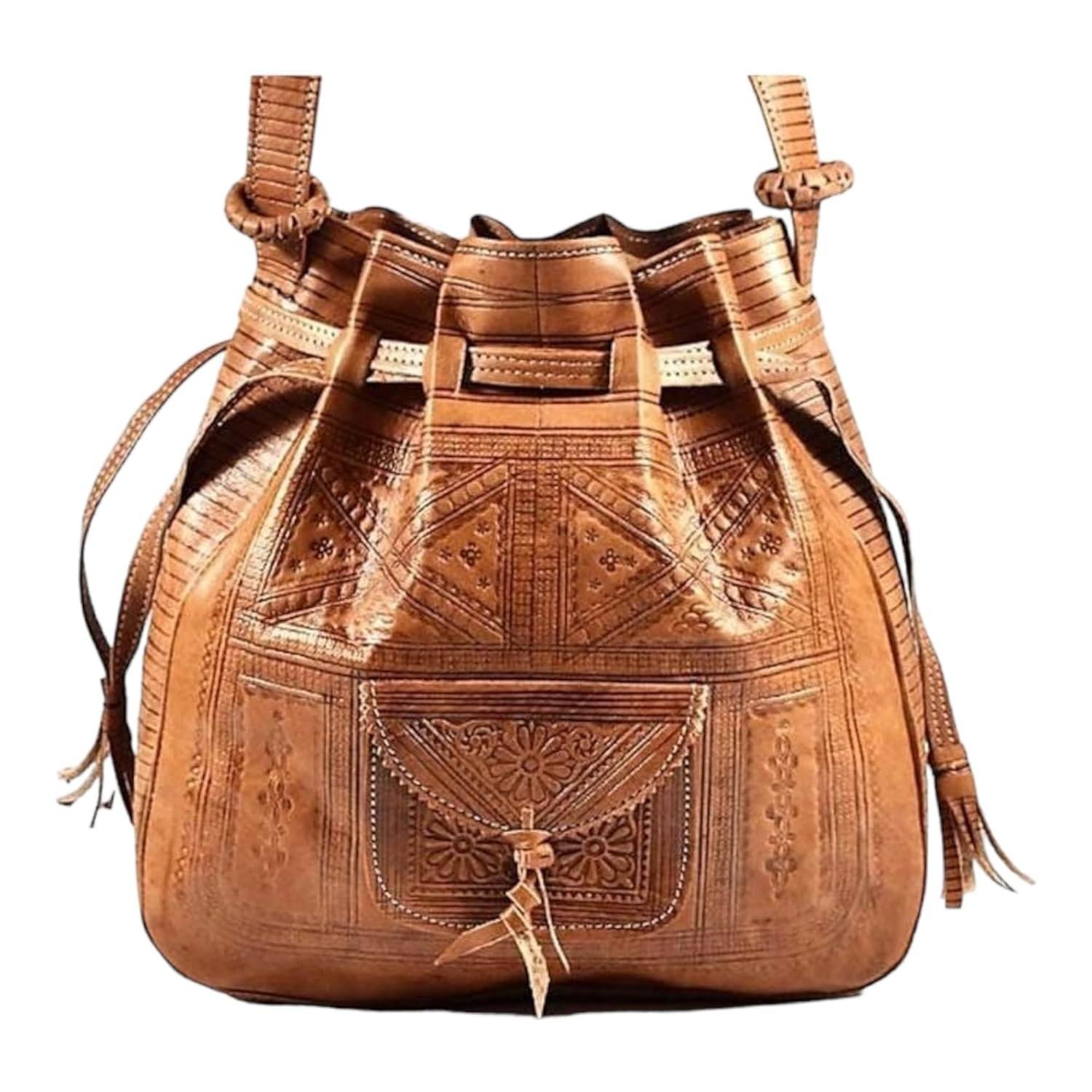 Moroccan Leather Shoulder bag Spacious & Stylish Bucket Tote