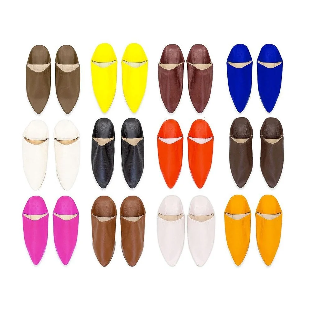 Moroccan Handcrafted Leather Babouche Slippers, Natural Dyed