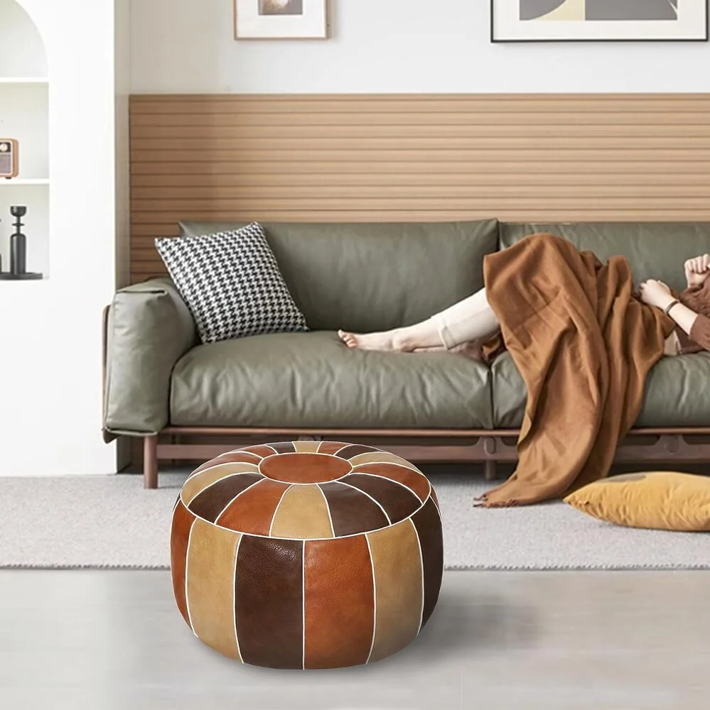 Large Multicolor Unstuffed Handmade Moroccan Round Pouf Foot