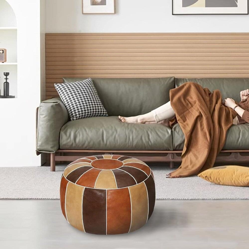Large Multicolor Unstuffed Handmade Moroccan Round Pouf Foot