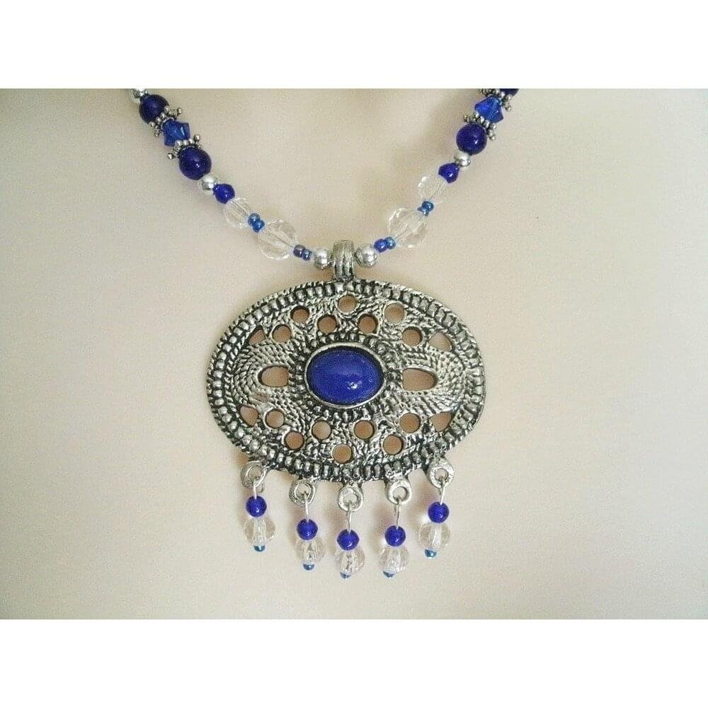 Necklace Blue glass beads handmade jewelry bohemian moroccan
