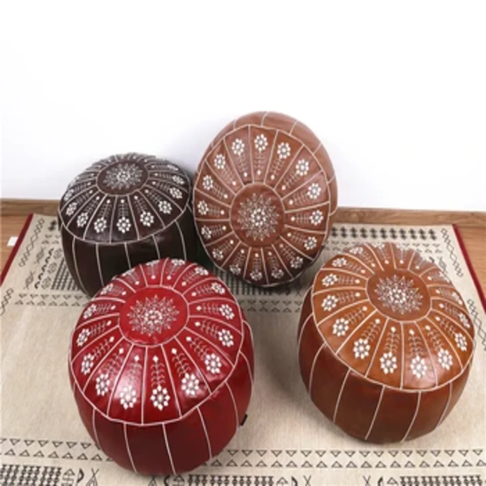 Leather Handmade Moroccan Round Pouf Without Core Removable - Image 2