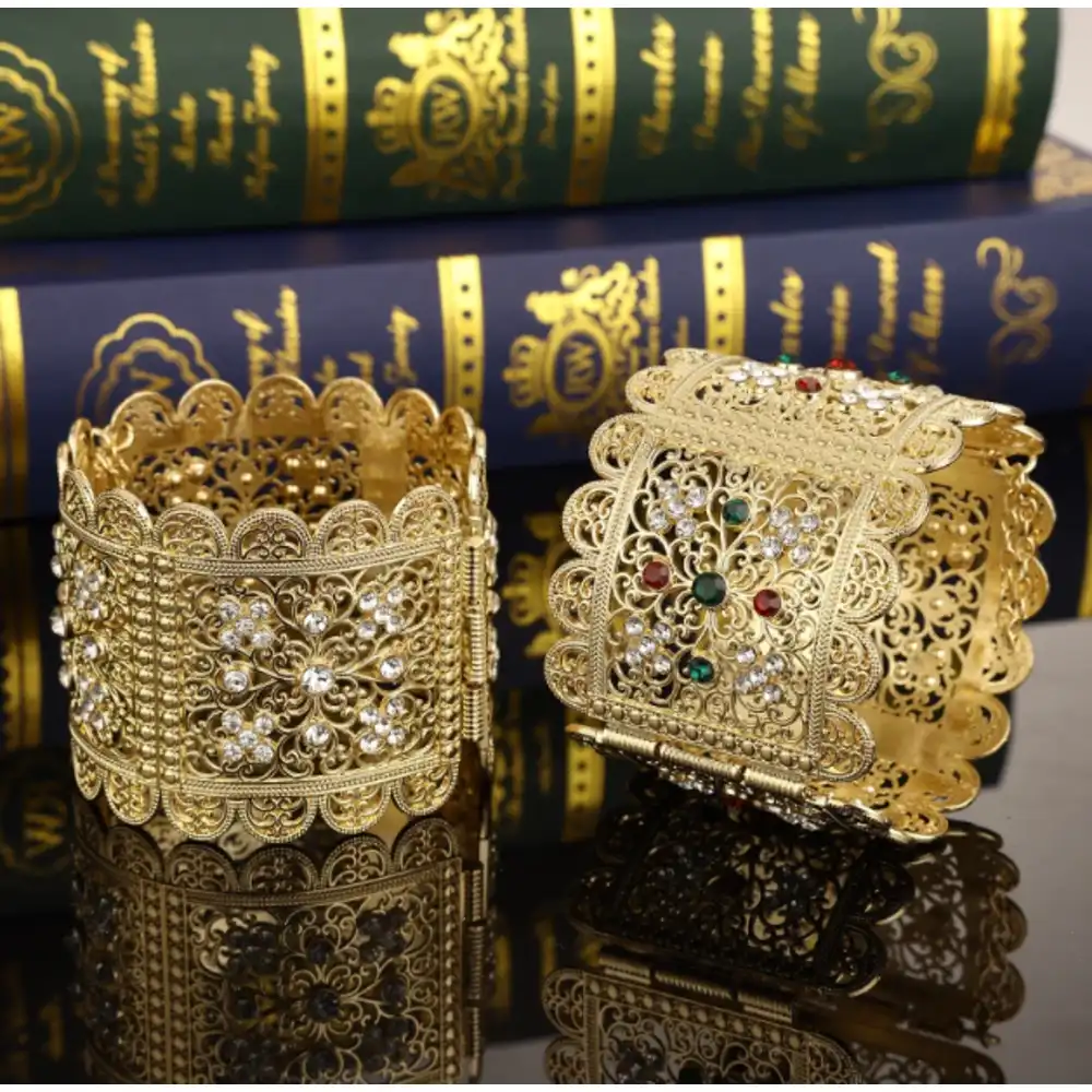 Moroccan Hollow Gold Bracelet Arabian Rhinestone Cuff