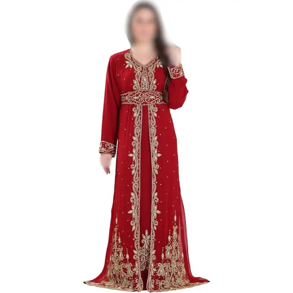 Red Moroccan Kaftan for Women Abaya Dresses Hand Beaded