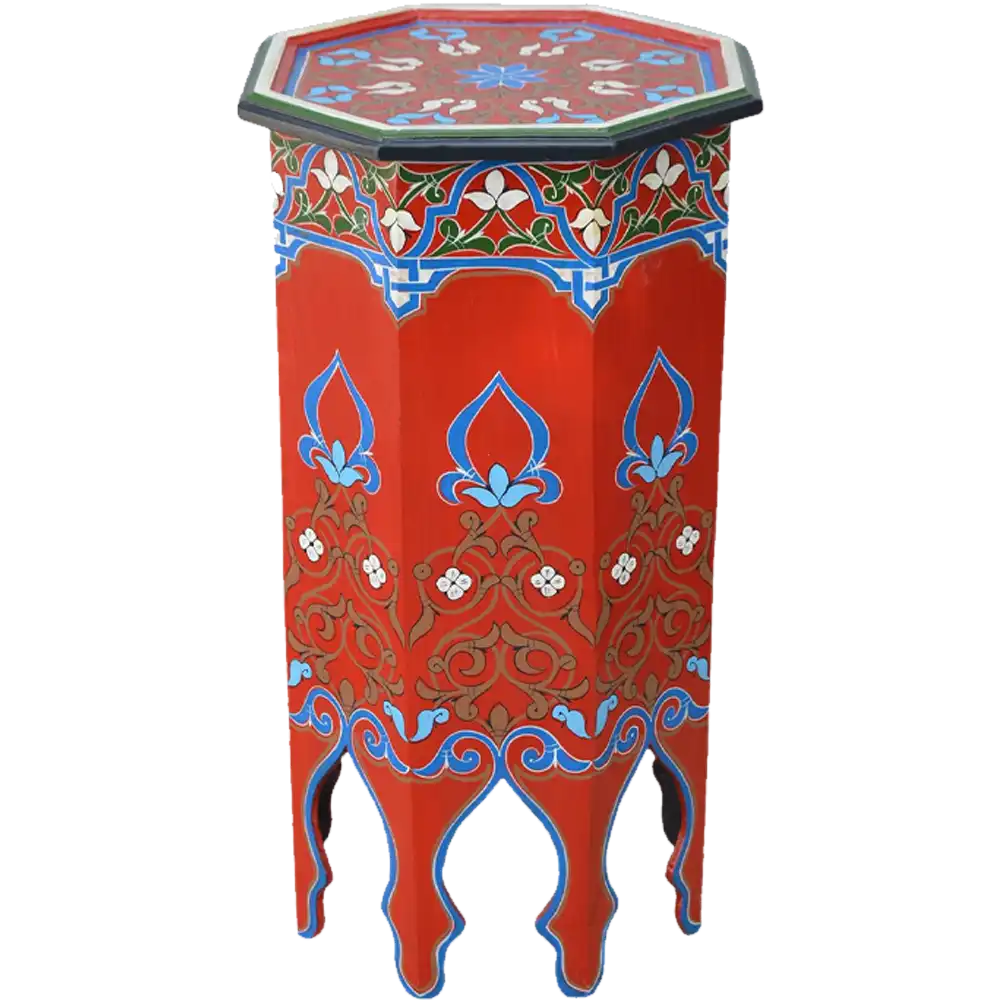 Red Moroccan Side End Wood Table Handmade & Painted Moorish