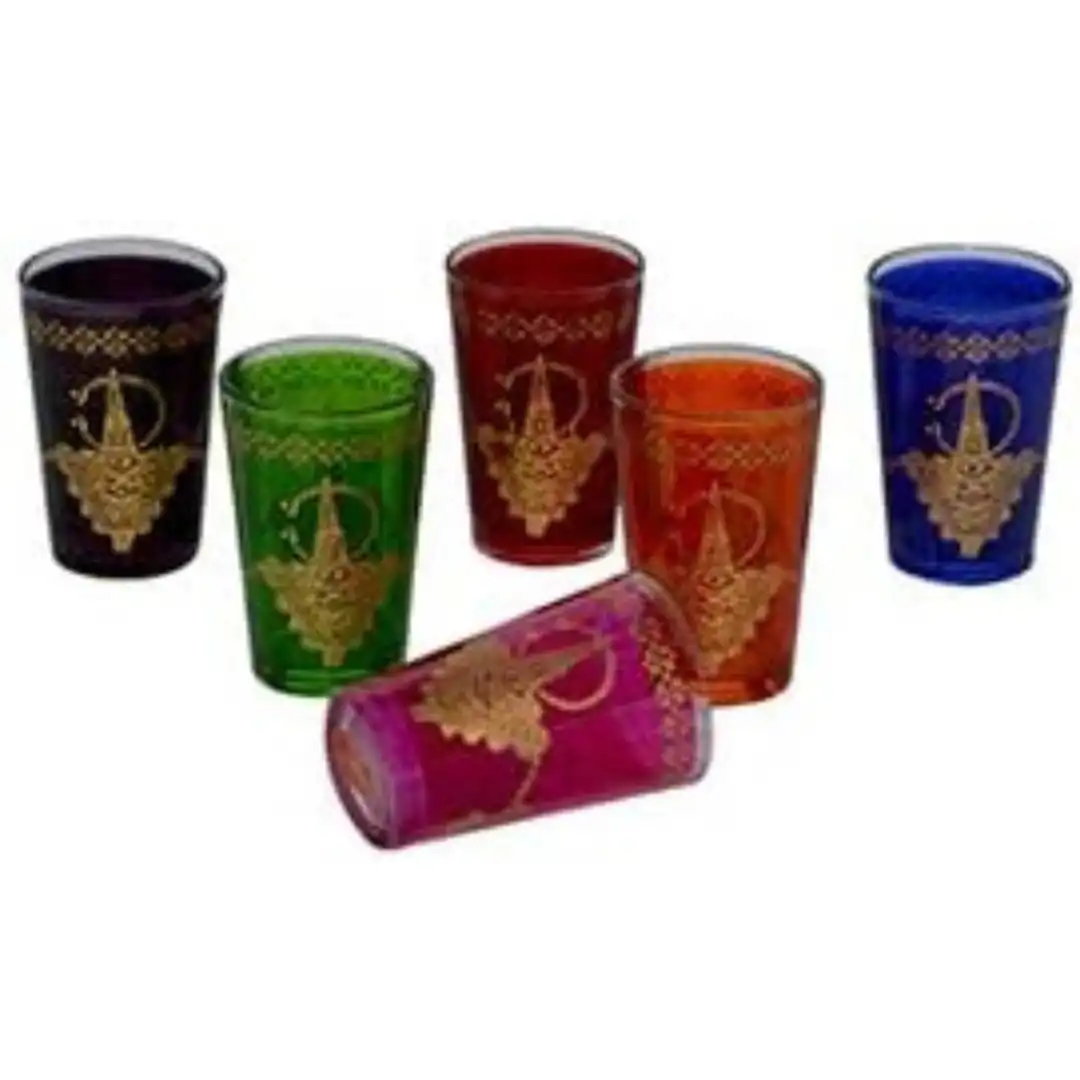 Set Of 6 Tea Serving & Glasses Moroccan Berber Colorful