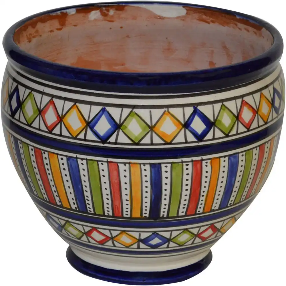Vibrant Handmade Moroccan Ceramic Planter with Drainage Hole
