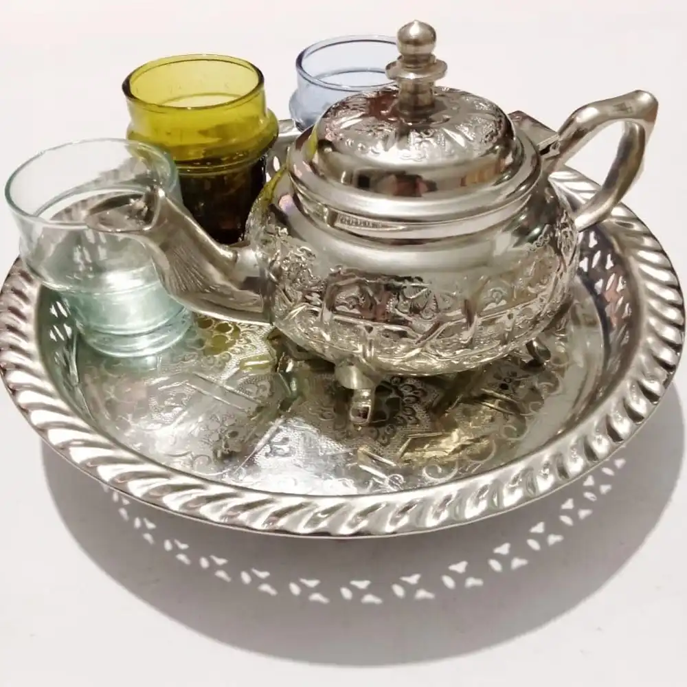 Handmade Moroccan Silver TeaSet Exquisite TeaPot Tray & Cups - Image 3
