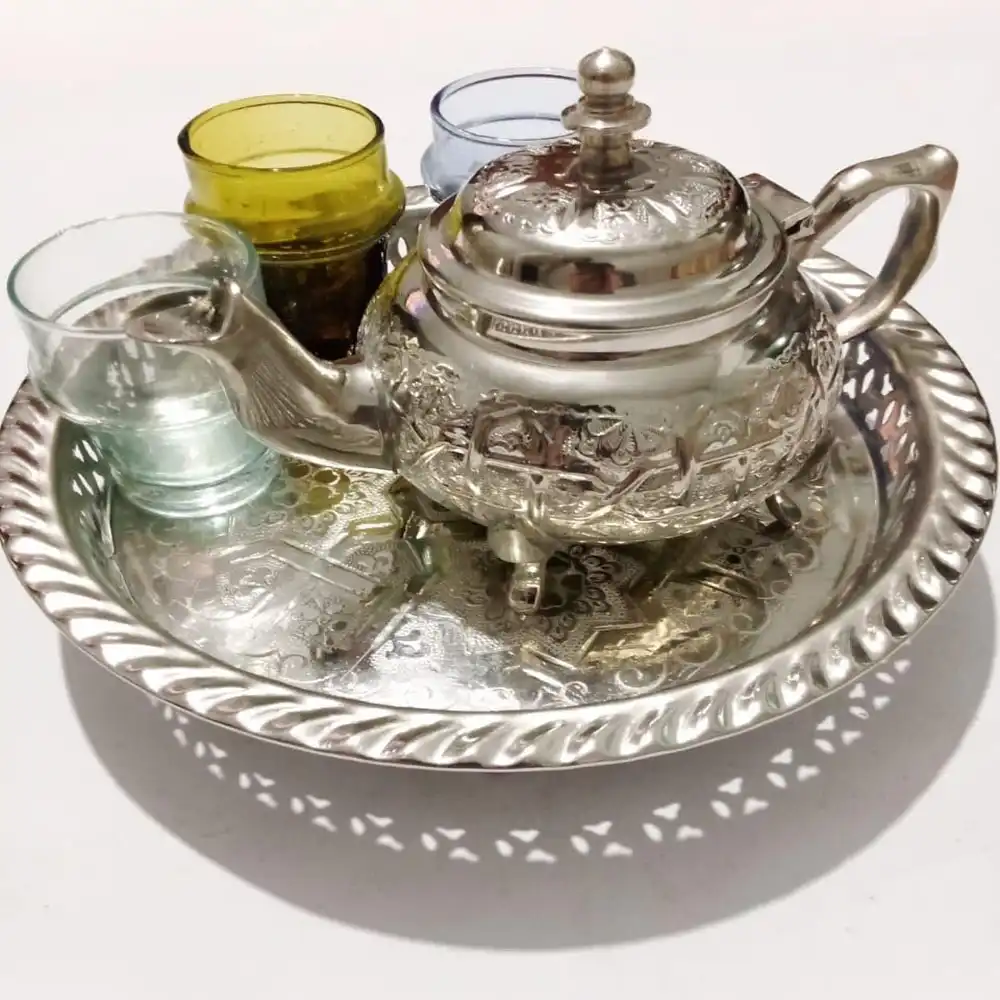 Handmade Moroccan Silver TeaSet Exquisite TeaPot Tray & Cups