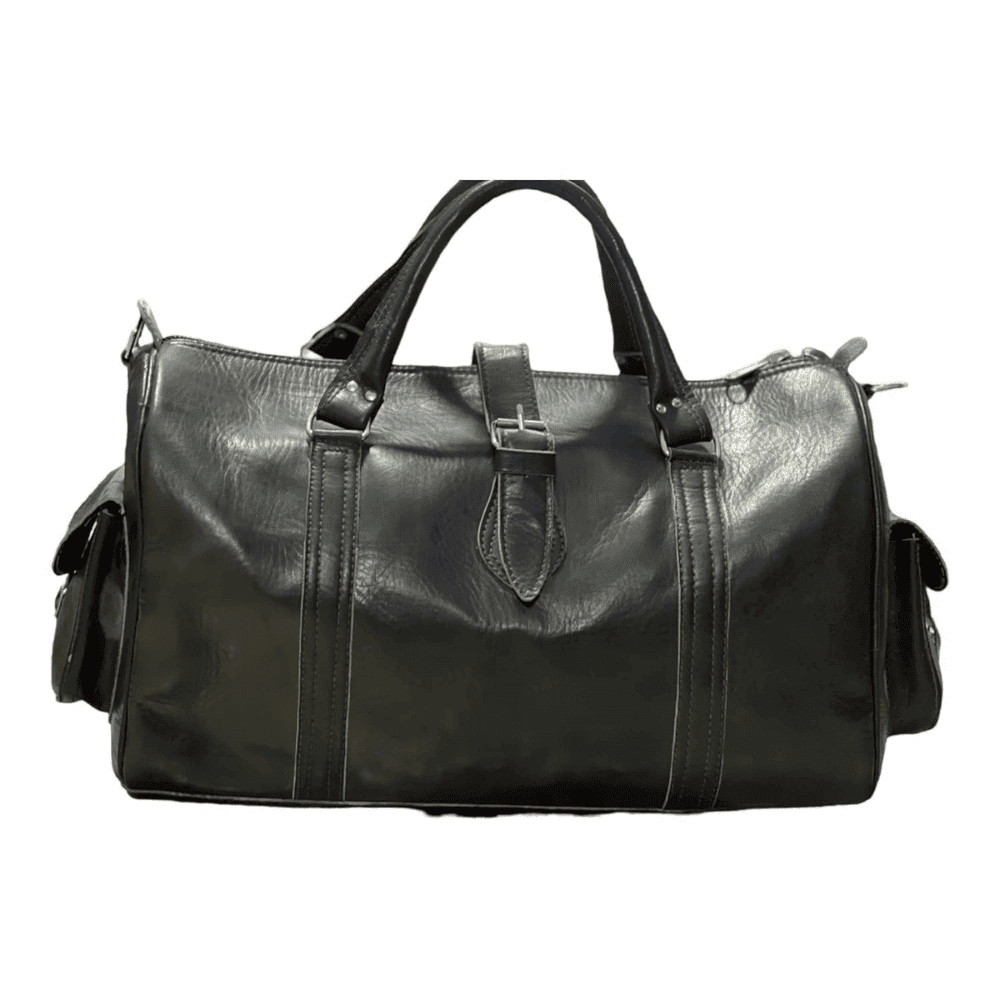 Luxury Black Leather Weekender Bag - Moroccan Berber Design