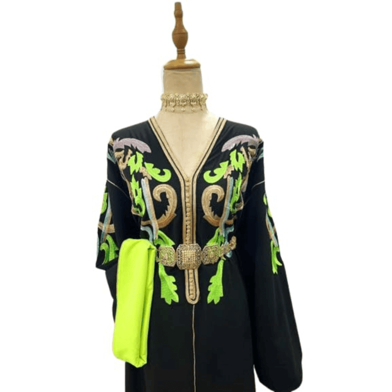 Embroidered Moroccan Caftan Dress Hand-Beaded Floor-Length