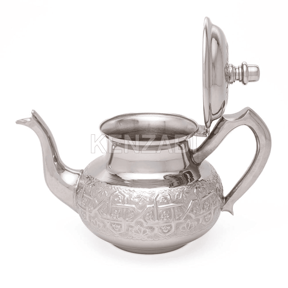 Moroccan Brass Teapot Handmade in Fez | Silver-Plated