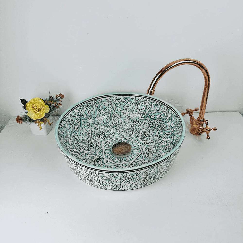 Hand-Painted Moroccan Ceramic Sink -Turquoise Bathroom Basin