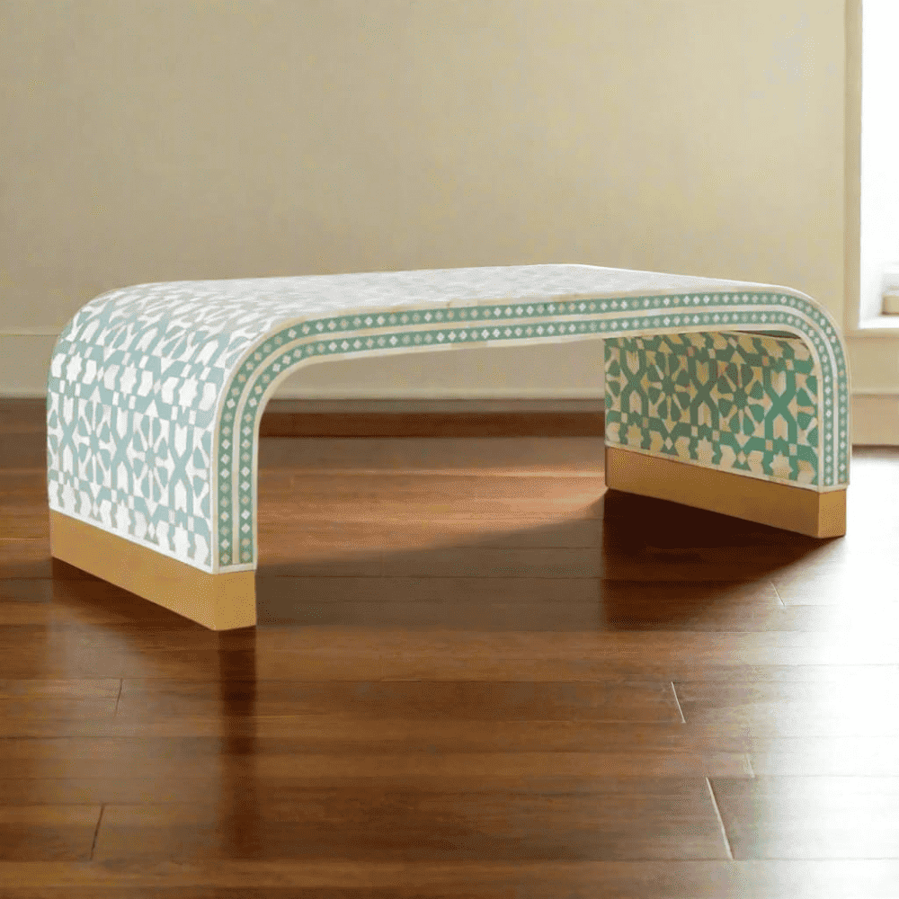 Handcrafted Moroccan Bone Inlay Coffee Table – White & Mint