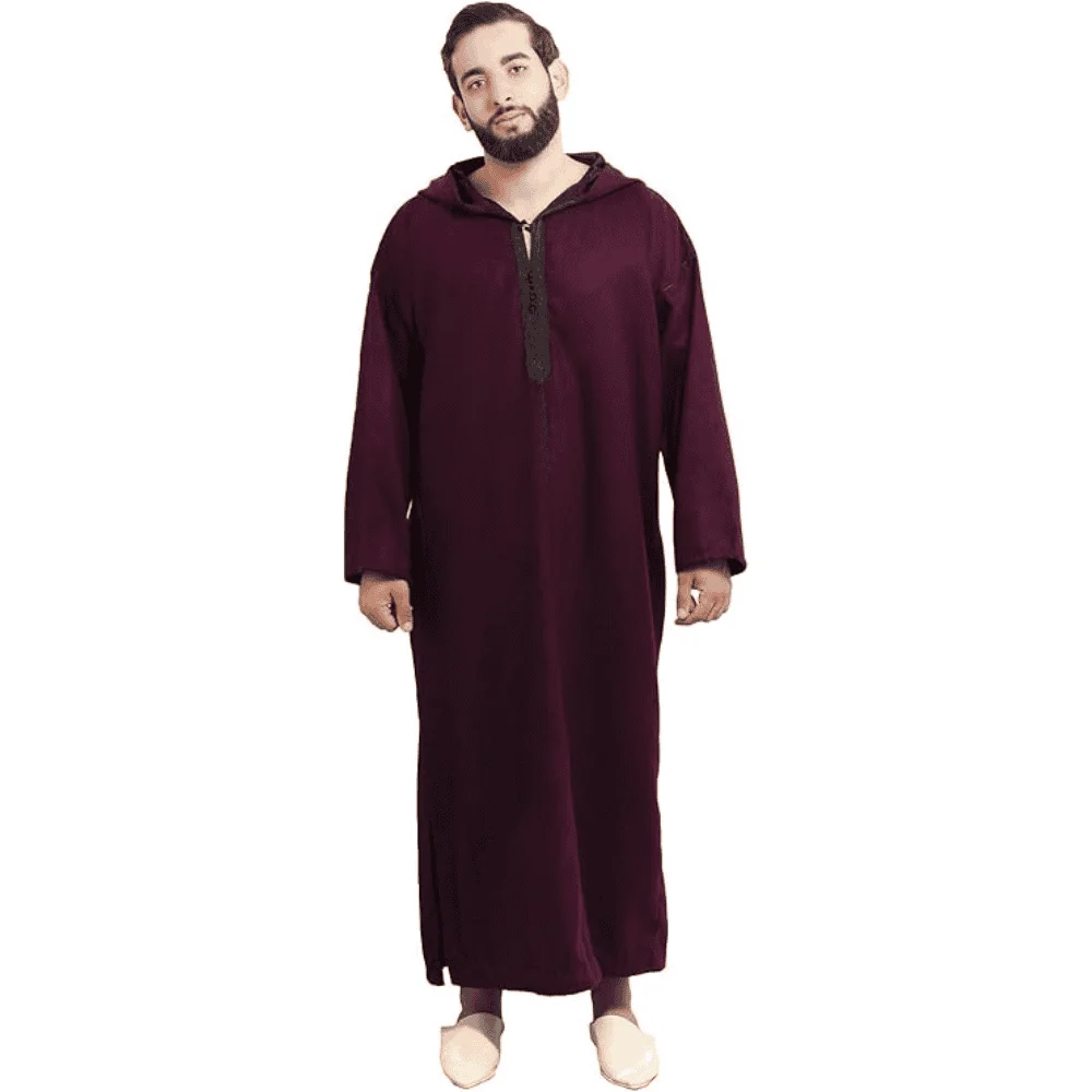 Large Handmade Moroccan Men’s Djellaba- Burgundy Winter Robe
