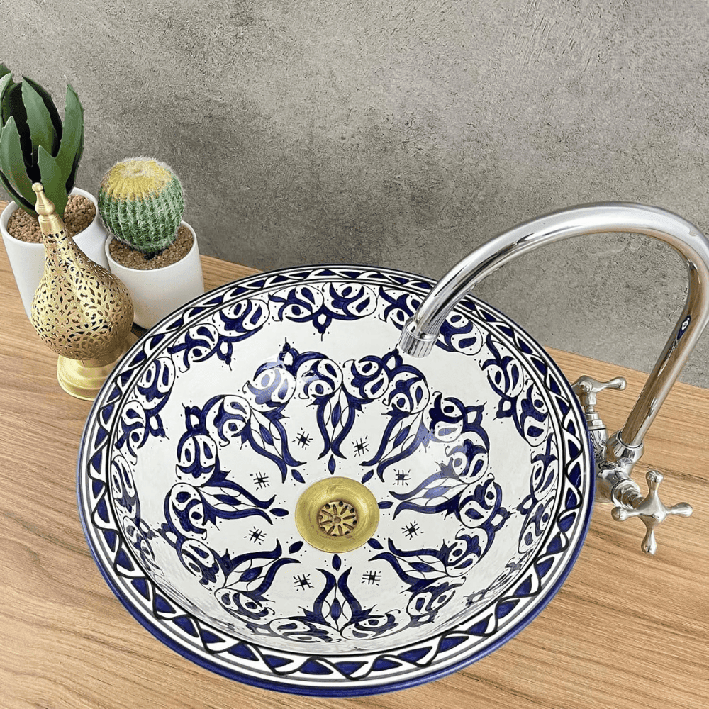 Hand-Painted Moroccan Ceramic Sink for Bathroom Decor