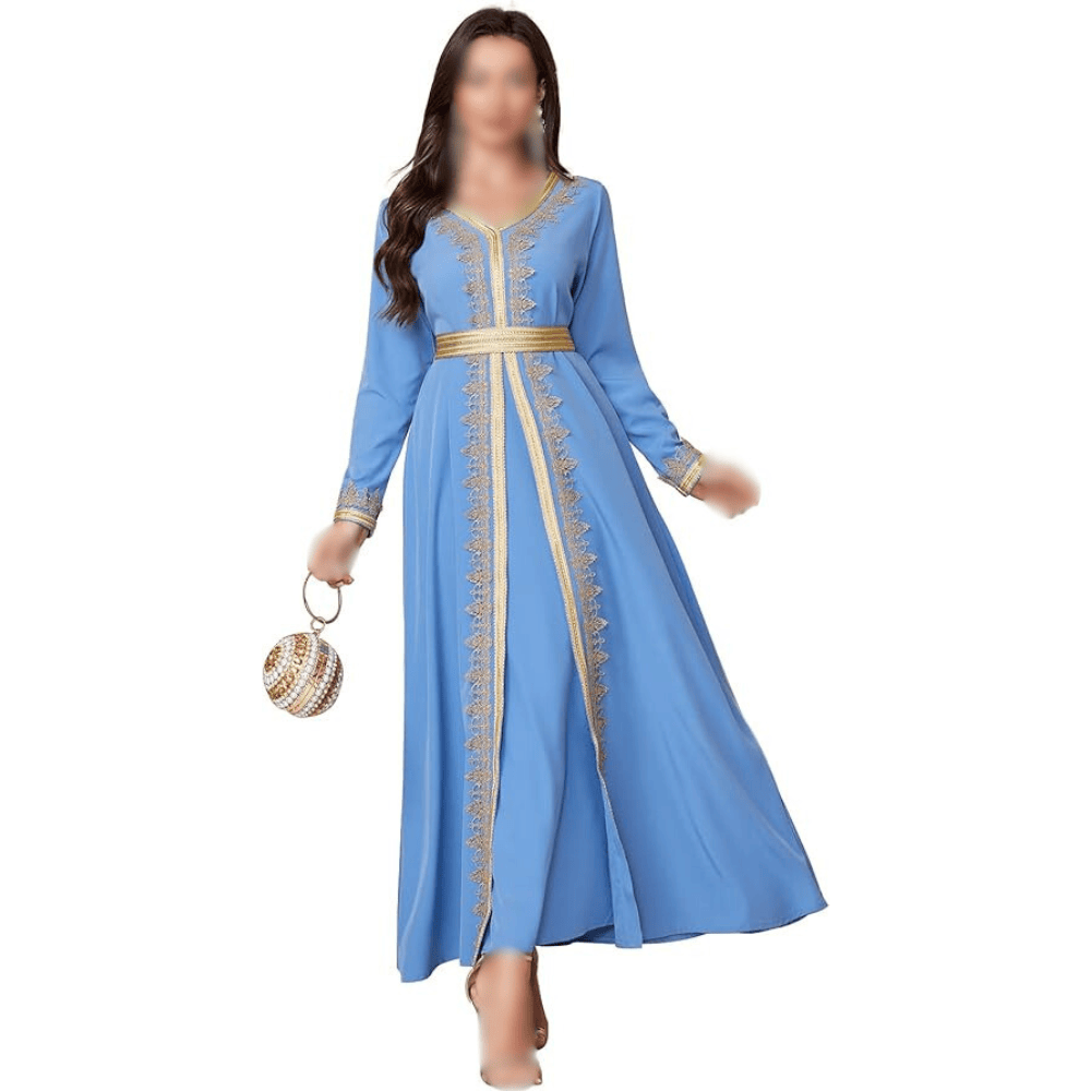 Women’s Moroccan Embroidered Floral Kaftan Maxi Dress