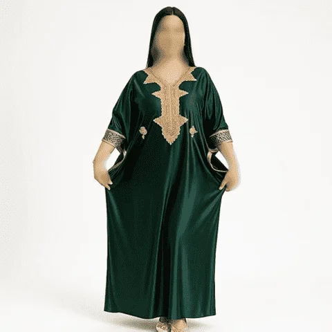 slim fit dress slacks Velvet Satin Kaftan Dress with Embroidery Details Green / FR 52 main image 0