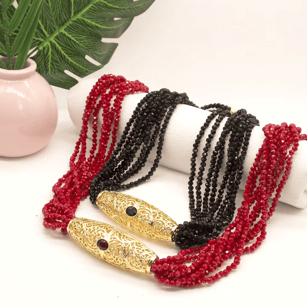 Gold Tone Moroccan Crystal Choker Necklace for Bridal Wear